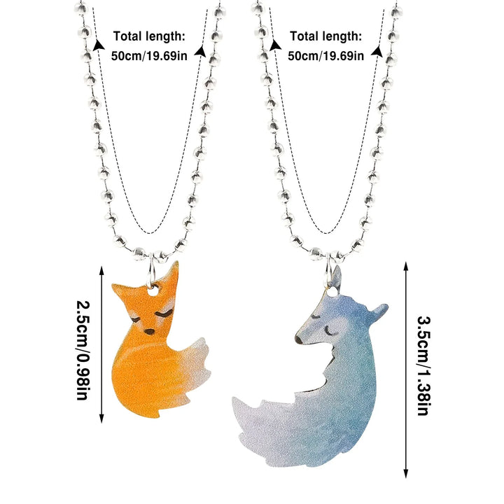 Moderner Symbolschmuck: Edelstahl Halskette mit Fuchs-Wolf-Design, ideal als Partnerkette oder Liebesgeschenk.