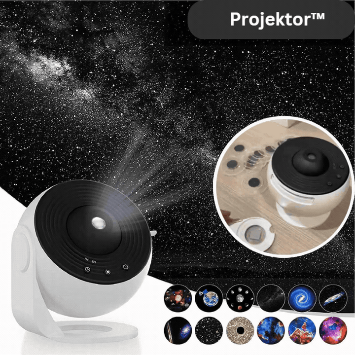 Galaxie Projektor Nachtlicht mit 13 HD-Himmelsmotiven für entspannende Sternenhimmel-Projektion im Schlafzimmer.