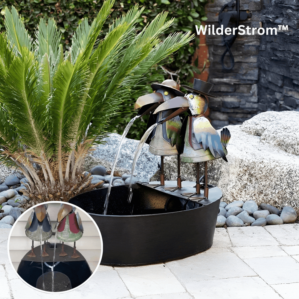 Detaillierter Gartenbrunnen mit Tierfigur. Schafft Entspannung als Outdoor-Deko im Garten.
