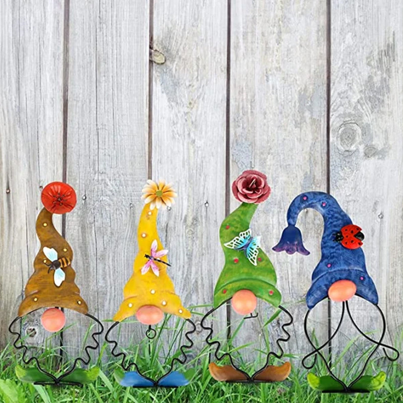 Schöner Metall-Gartenzwerg als Pfahlfigur für Garten und Blumenbeet, wetterfeste Deko.