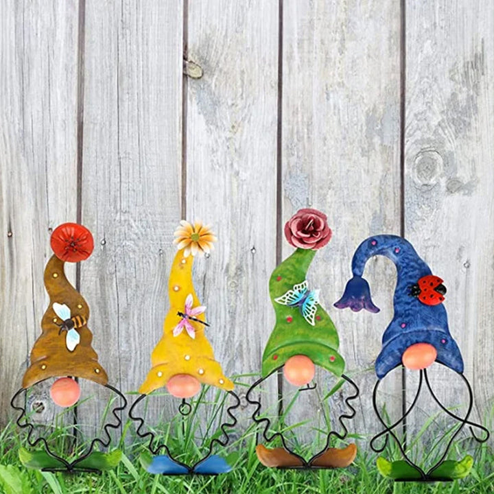 Schöner Metall-Gartenzwerg als Pfahlfigur für Garten und Blumenbeet, wetterfeste Deko.