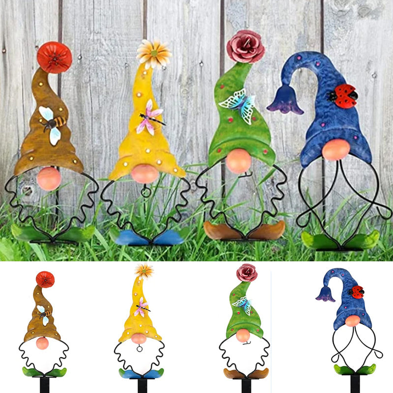 Gartenstecker Gartenzwerg aus Metall, perfekte Deko-Figur für Beet, Rasen und Blumenkübel.