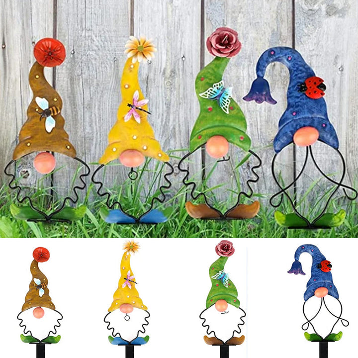 Gartenstecker Gartenzwerg aus Metall, perfekte Deko-Figur für Beet, Rasen und Blumenkübel.