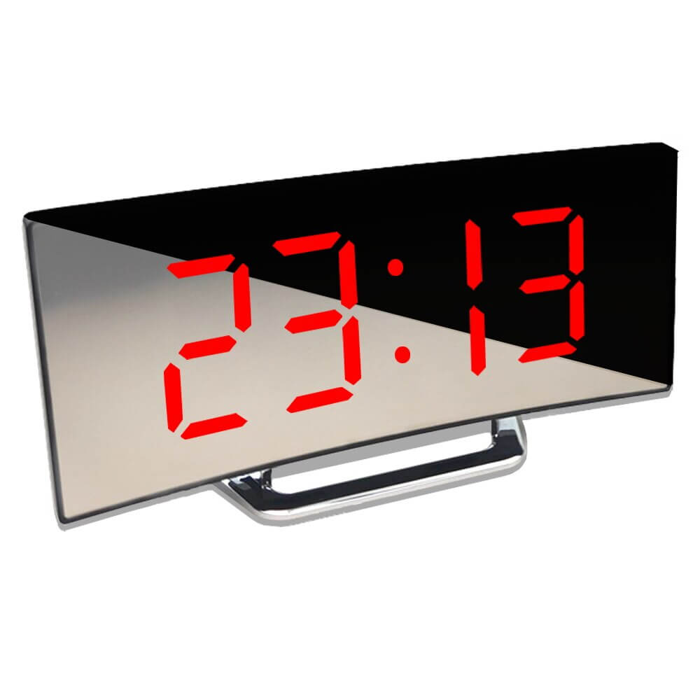 Moderner gebogener LED-Wecker mit klarer Digitalanzeige, ideal für Büro & Zuhause.