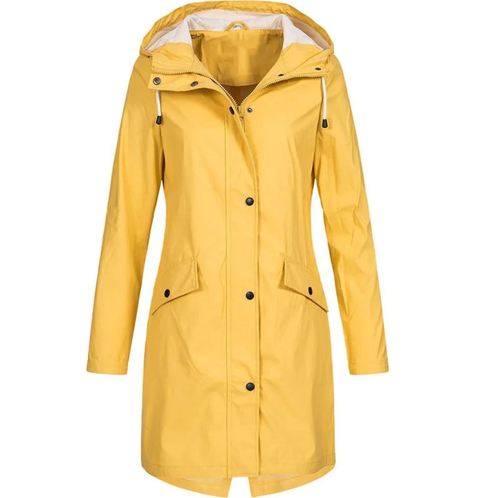 Langer, stilvoller Damen Regenmantel, wasserdicht für Frühling & Herbst. Modischer Wetterschutz für Damen.