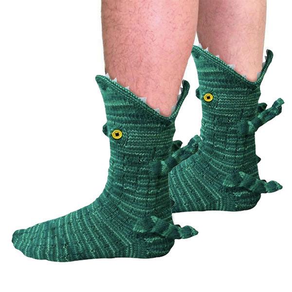 Lustige Strick-Krokodil-Hausschuhe für Damen & Herren. Einzigartige Alligator Haussocken, perfekt als Geschenkidee.