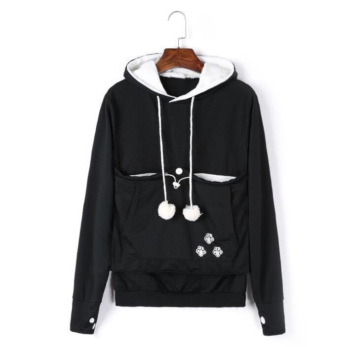 Gemütlicher Damen Hoodie mit integrierter Kuscheltasche für Katzen, ideal für tierfreundliche Frauen. Perfekter Partnerlook.