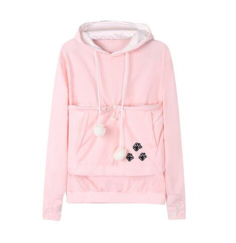 Weicher Damen Kuschelpullover mit praktischer Katzen-Tragetasche, ideal für Entspannung und Haustierliebe. Gemütliche Mode.