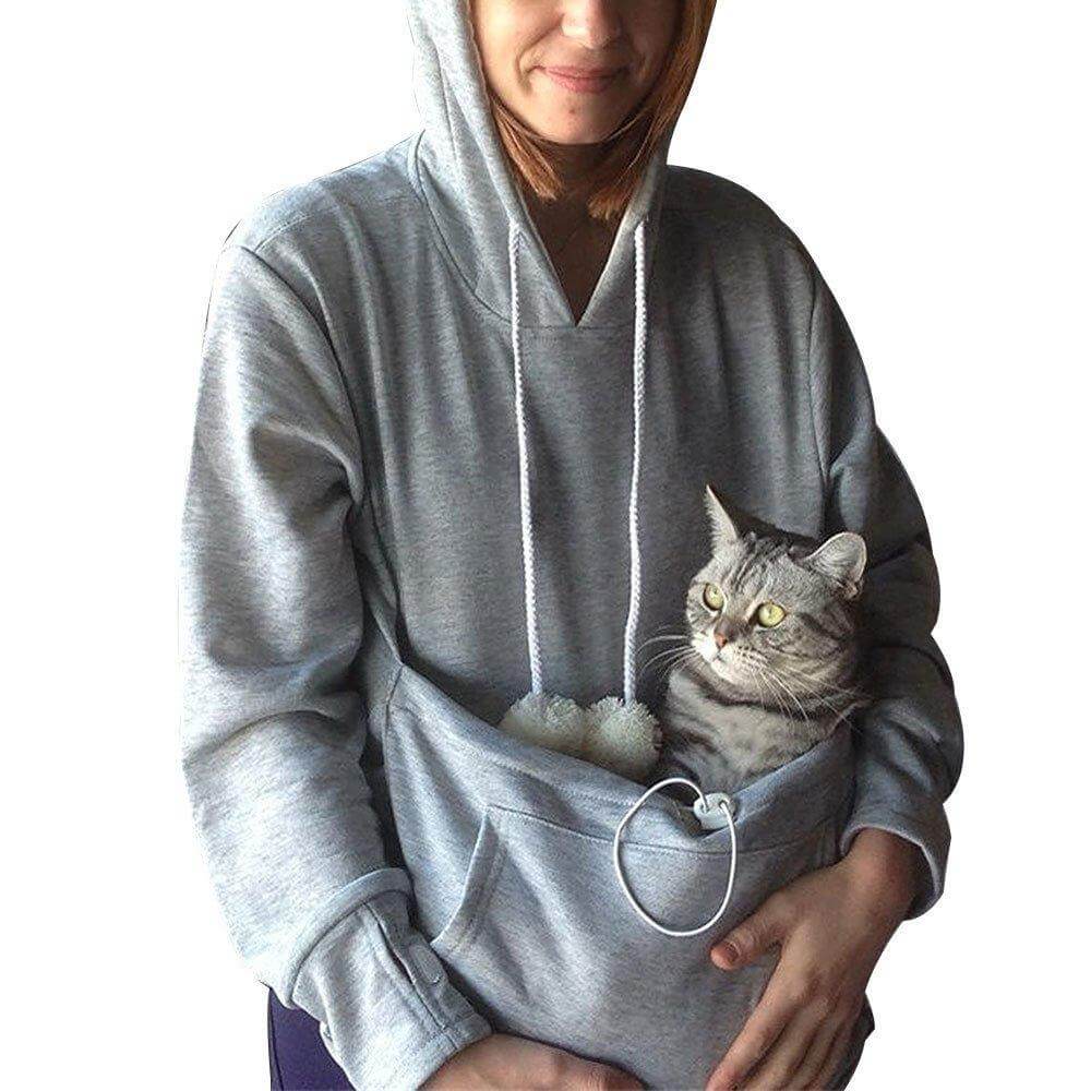 Damen Hoodie mit großem, weichem Bauchbeutel, ideal als Kuscheltasche für kleine Katzen und Kätzchen. Komfortabel.