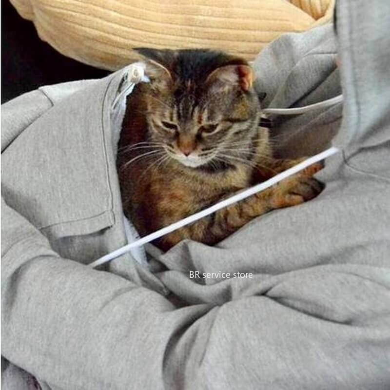 Damen Tierliebe Hoodie mit gemütlichem Beutel, um deine Katze nah und warm am Körper zu tragen. Haustierliebe Pullover.