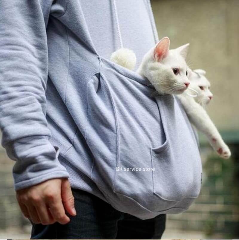 Alltagstauglicher Damen Hoodie mit Katzen-Tragetasche für entspannte Tage, ein Must-have für Haustierfreunde. Geschenk.
