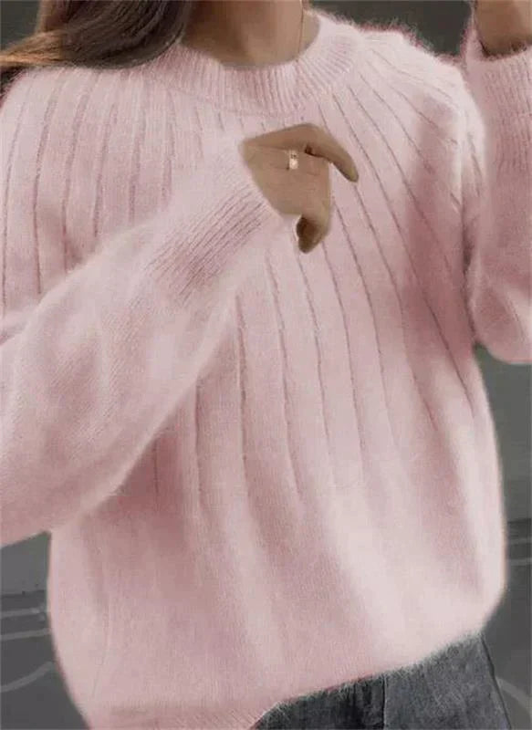 Eleganter Damen Zopfmuster Strickpullover, langarm. Ideal für kalte Wintertage & Herbstmode.