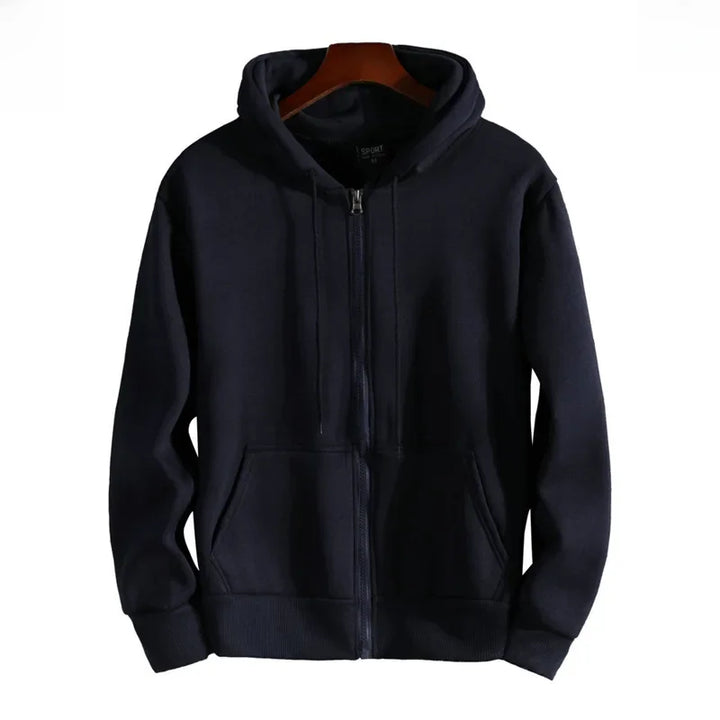 Trendiger Unisex Kapuzenpullover mit Reißverschluss, geeignet für Herbst- & Wintermode. Lässige Bekleidung für Sport & Freizeit.