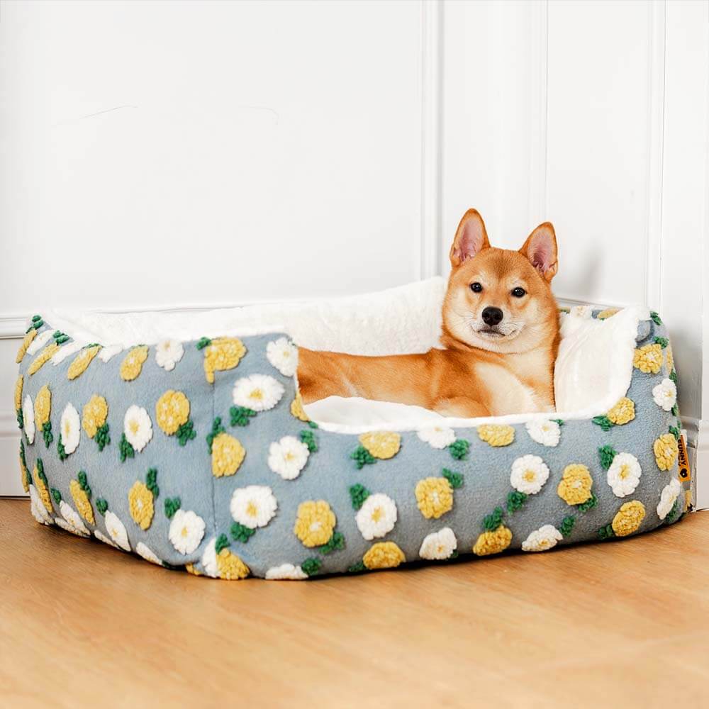 Waschbares Kuschelbett für Hunde, Plüsch-Schlafplatz für Haustiere, hohe Geborgenheit.