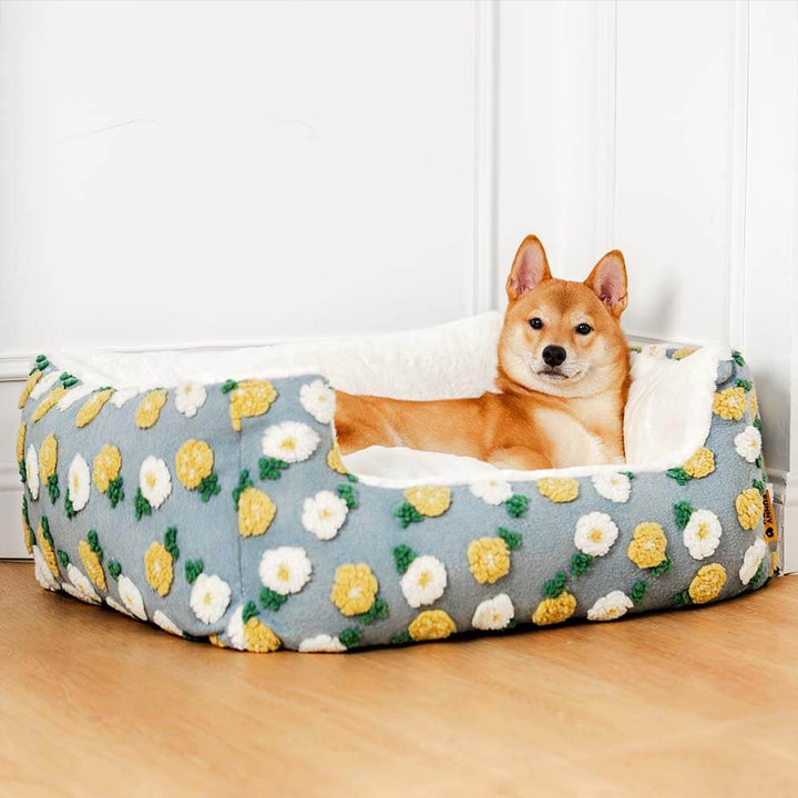 Waschbares Kuschelbett für Hunde, Plüsch-Schlafplatz für Haustiere, hohe Geborgenheit.