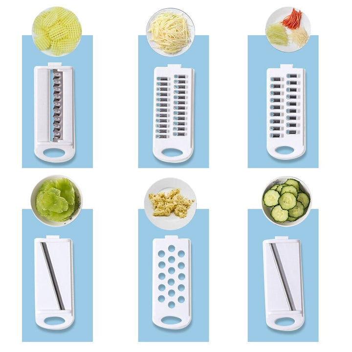 Ergonomisches Küchenwerkzeug mit Sicherheitshalter für sicheres Schneiden von Obst und Gemüse.