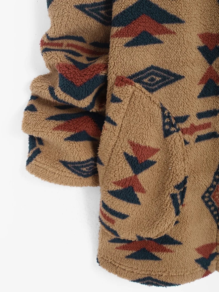 Weiche Strickjacke mit markantem Aztekenmuster, warmer Unisex Cardigan für modische Vintage-Outfits, bequem.