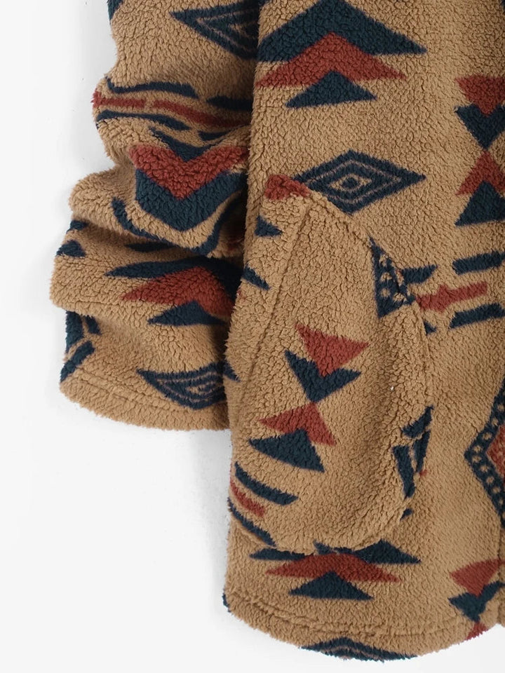 Weiche Strickjacke mit markantem Aztekenmuster, warmer Unisex Cardigan für modische Vintage-Outfits, bequem.