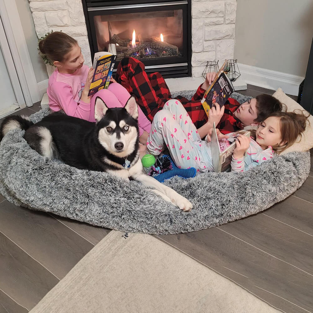 Geräumiges Hundebett für Menschen & Haustiere. Tiefes, ovales Kuschelbett für gemeinsame Entspannung.