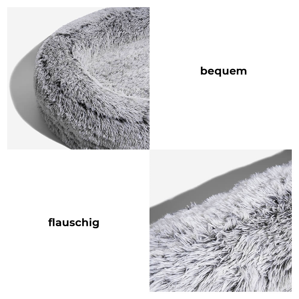 Großes, tiefes Familienliege für Haustiere und Menschen. Gemütliches, waschbares Kuschelbett, oval.