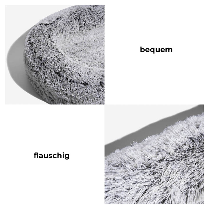 Großes, tiefes Familienliege für Haustiere und Menschen. Gemütliches, waschbares Kuschelbett, oval.