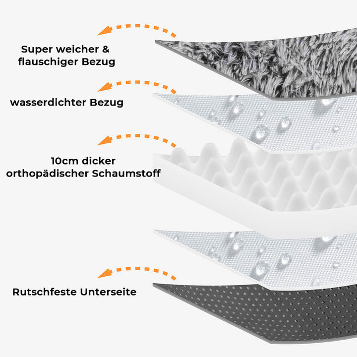 Komfortables Haustierbett, auch für Menschen. Geräumiges, orthopädisches Kuschelbett zur Entspannung.