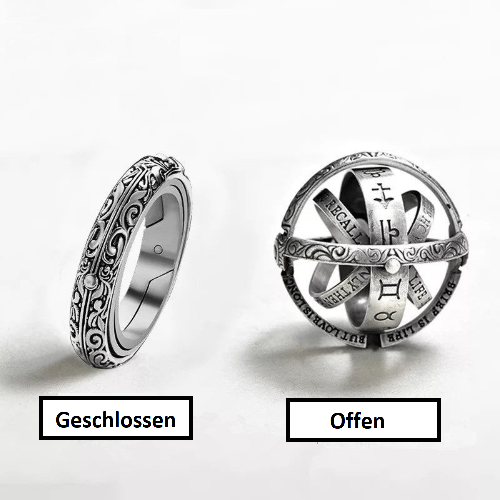 Vintage Unisex-Silberring, entfaltbare Sternzeichen-Sphäre, astronomischer Kosmos-Schmuck für Liebhaber des Himmels.