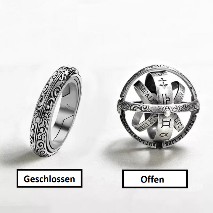 Vintage Unisex-Silberring, entfaltbare Sternzeichen-Sphäre, astronomischer Kosmos-Schmuck für Liebhaber des Himmels.