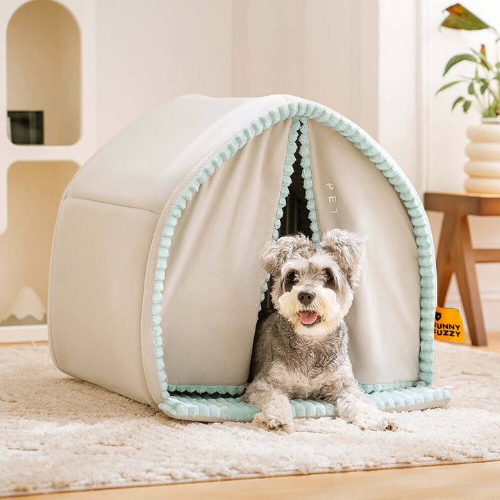 Die perfekte Kuschelhöhle für Hunde, ein sicherer, warmer Rückzugsort mit Doppelvorhang.