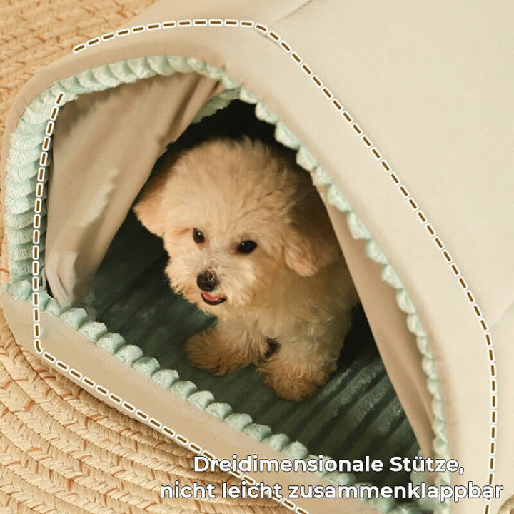 Komfortables, waschbares Hundebett mit Doppelvorhang – die ideale, geschlossene Kuschelhöhle.