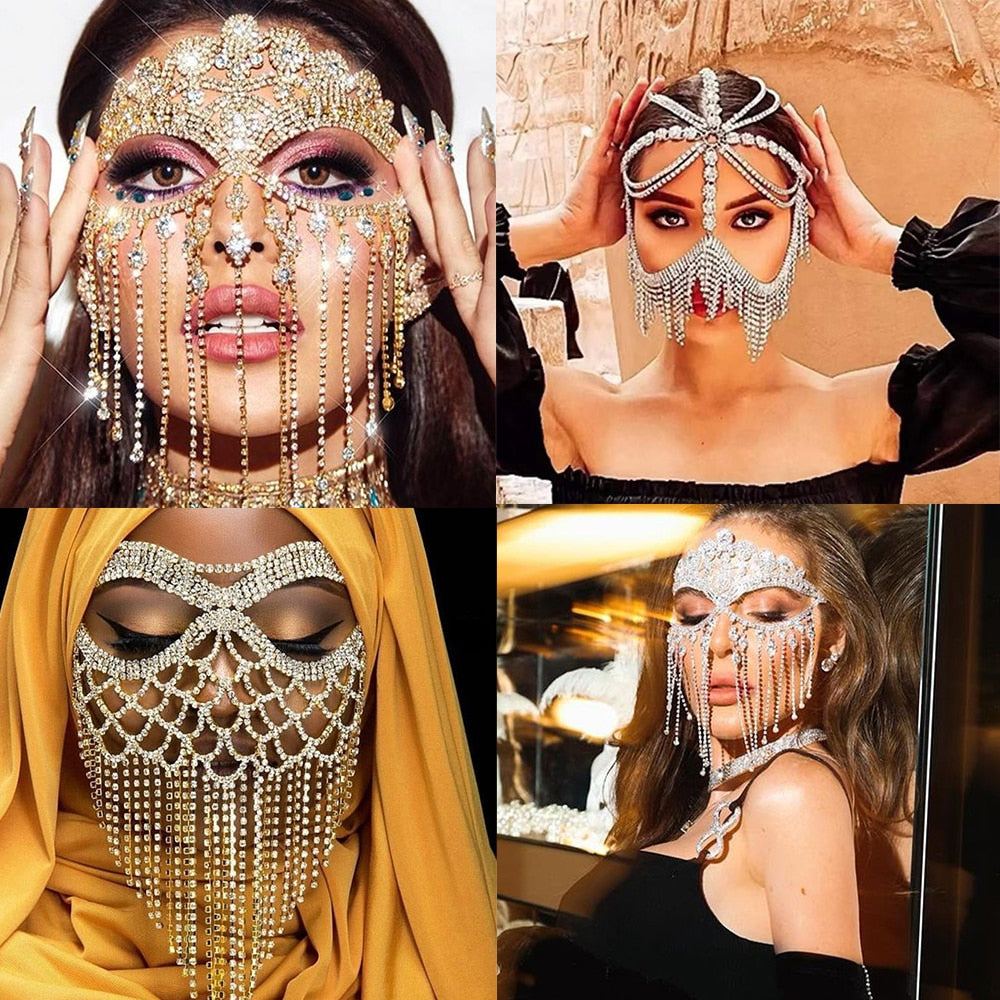 Unisex Glitzer Schleier Maske, funkelnder Maskerade Gesichtsschmuck mit Strass für festliche Anlässe.
