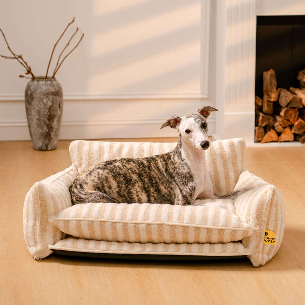 Pflegeleichter Ersatzbezug für Hundebett, gestreift, aus hochwertigem Lammwolle-Imitat.