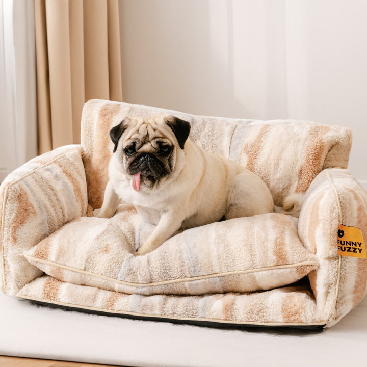 Luxuriöser Hundebettbezug, gestreift, aus Lammwolle-Imitat. Ideal für moderne Heime.