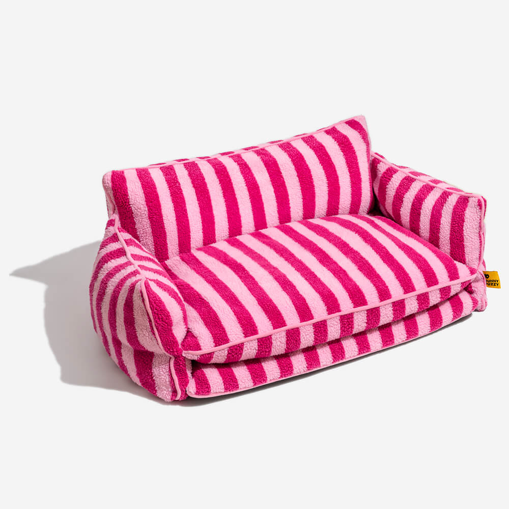 Gemütliches Tierbett mit Streifenmuster & weicher Lammfelloptik. Ideales Kuschelbett für Hunde & Katzen.