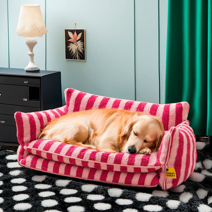 Komfortables Katzenbett gestreift, super weich & warm. Das perfekte Haustier-Kuschelbett zum Entspannen.