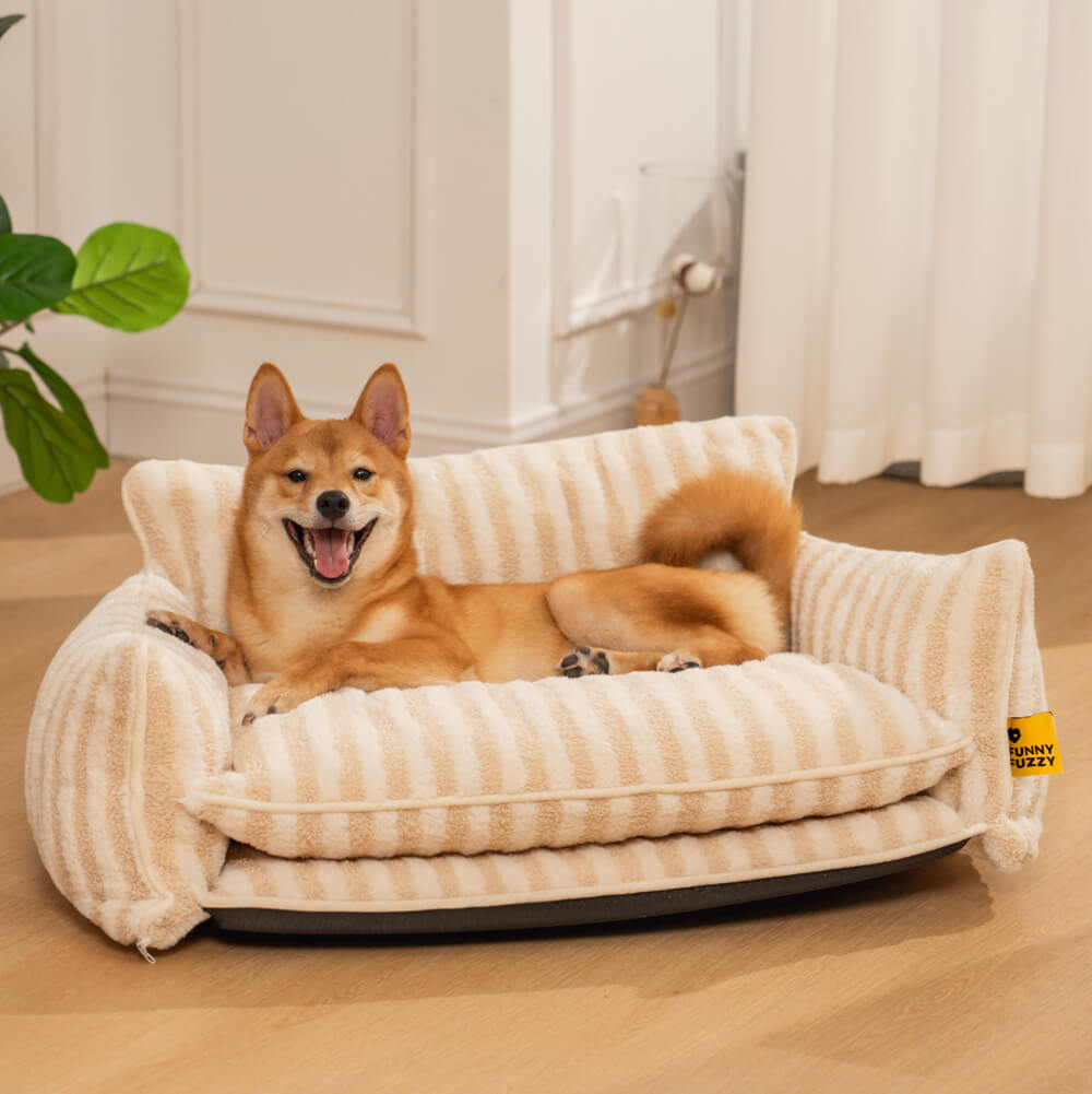 Waschbares Hundebett mit Streifen-Design, bietet Geborgenheit & Wärme. Kuscheliges Tierbett für alle Rassen.