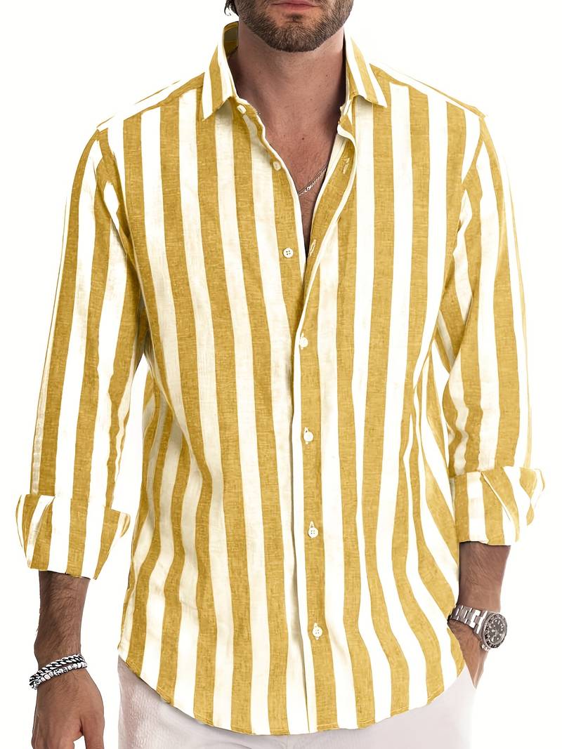 Vielseitiges gestreiftes Herren Langarmhemd. Modisches Freizeit- & Business Casual Hemd für Frühling/Sommer.