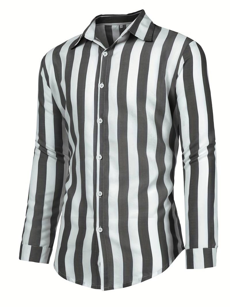 Elegantes gestreiftes Herren Langarmhemd für Business Casual und stilvolle Freizeitlooks im Frühling.