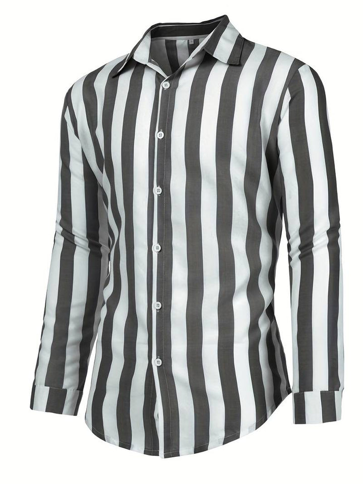Elegantes gestreiftes Herren Langarmhemd für Business Casual und stilvolle Freizeitlooks im Frühling.