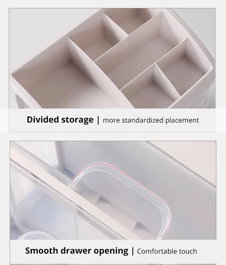 Kompakter Kosmetik Organizer. Platzsparende transparente Kosmetikbox für Make-up und kleine Utensilien.