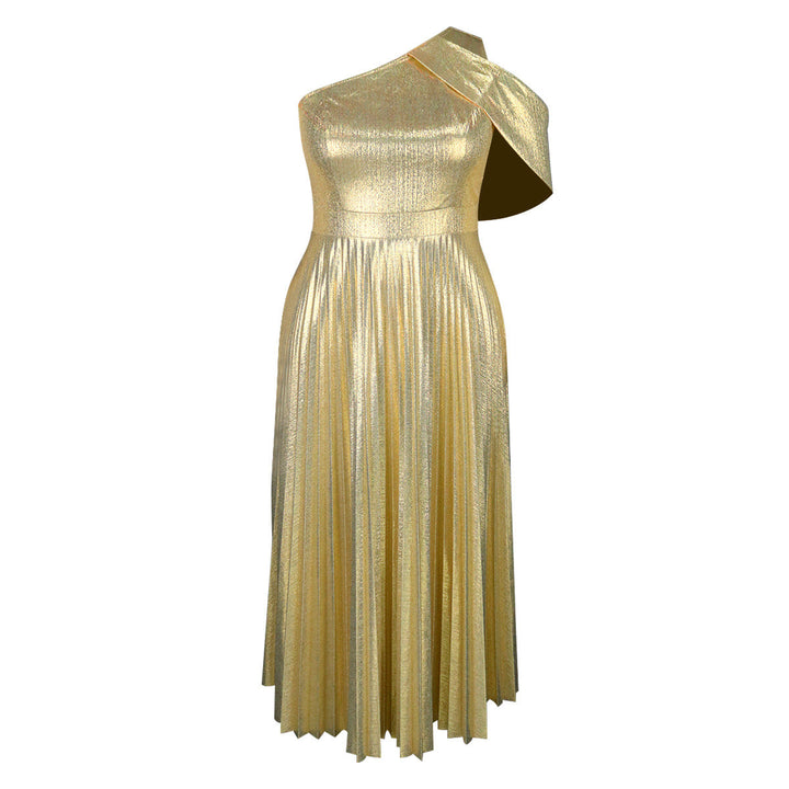Damen Glamour Maxikleid, schimmernder Stoff, asymmetrisches Design, eleganter Fließschnitt, für besondere Anlässe.
