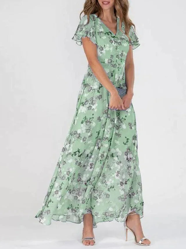Elegantes Maxi Damenkleid, bauchbedeckend und festlich, ideal als Sommer- oder Partykleid für besondere Anlässe.