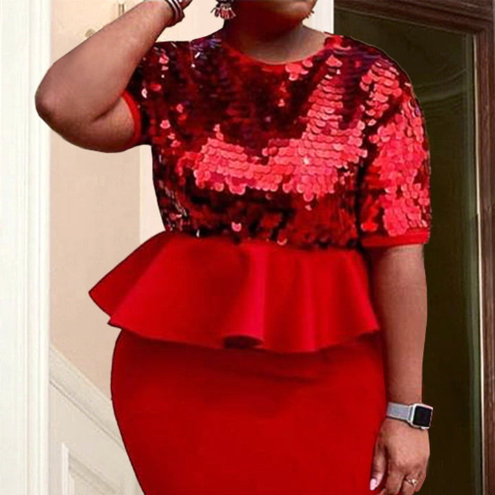 Glamouröses Damen Glitzer Peplum-Oberteil, ideal für festliche Anlässe und elegante Partys.