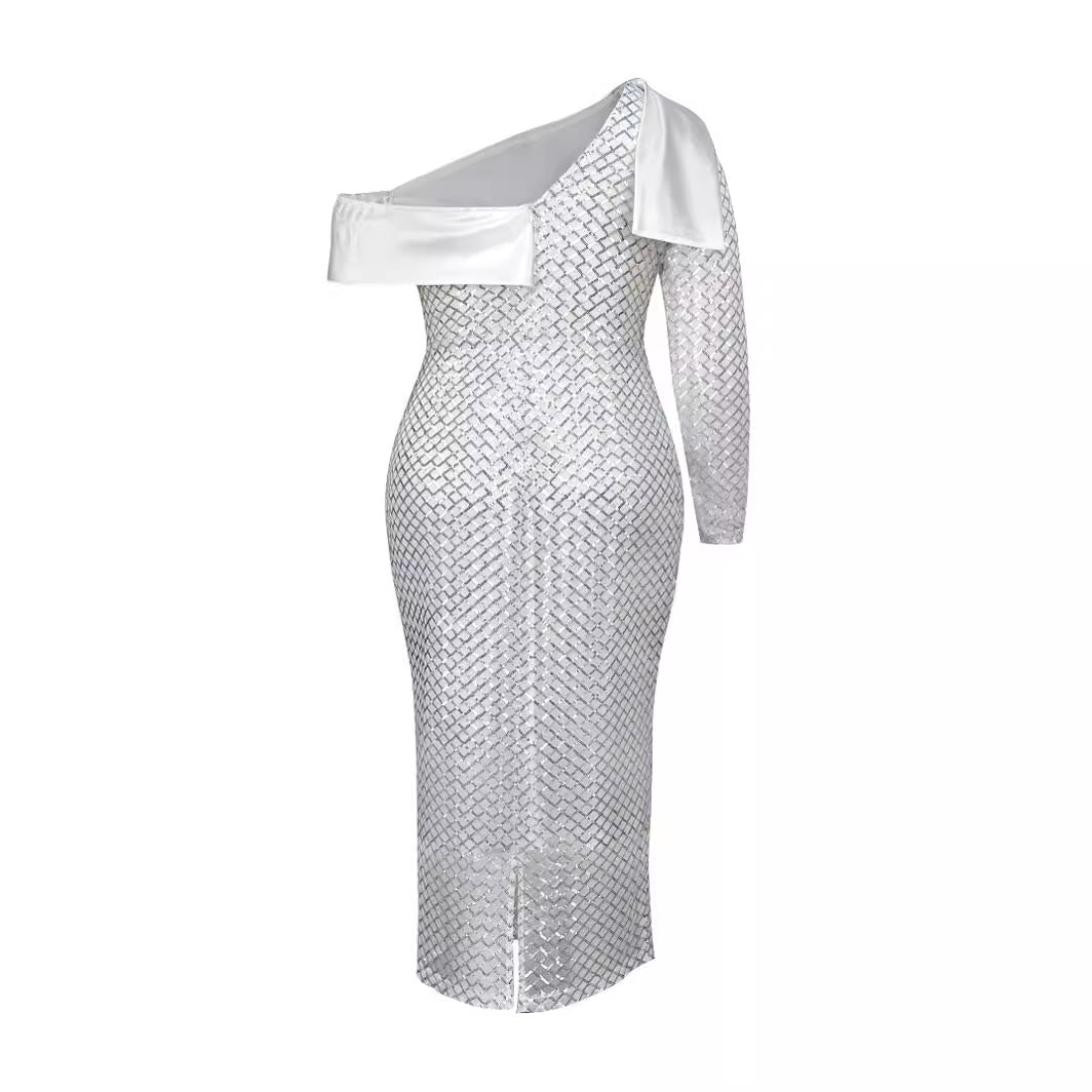 Funkelndes Damen-Abendkleid, asymmetrisch geschnitten, einarmig mit Pailletten, glamourös für unvergessliche Nächte.