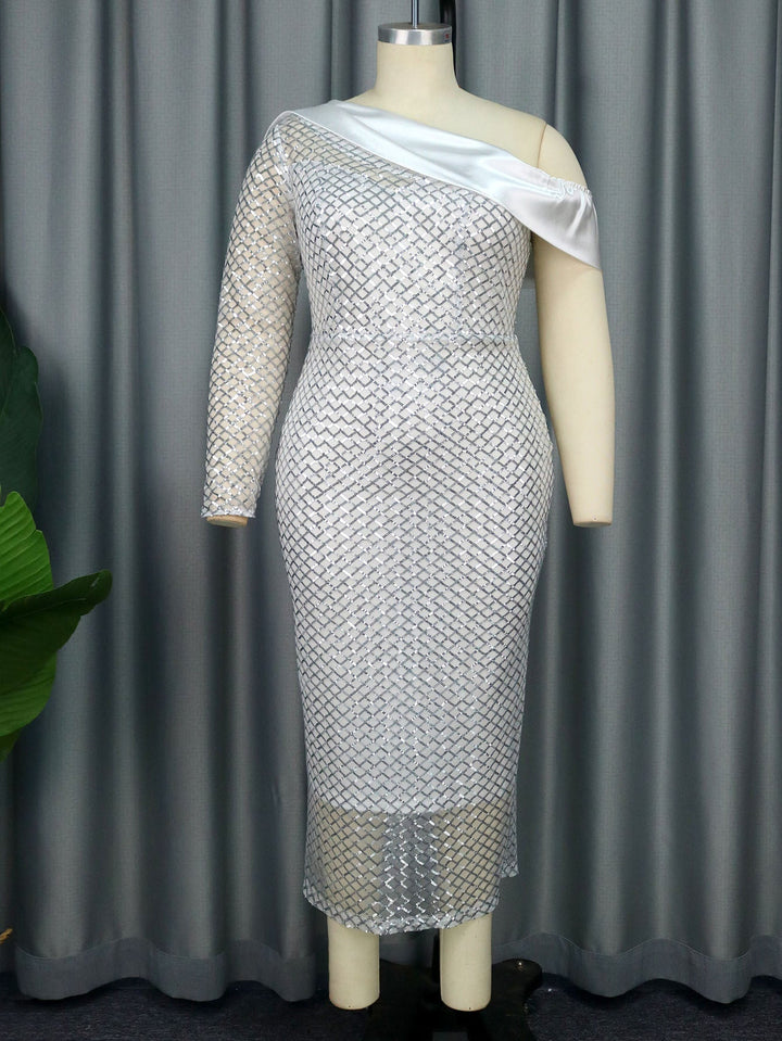 Edles Damen-Paillettenkleid, asymmetrisch und einärmelig, mit elegantem Ausschnitt für Galas und festliche Feiern.