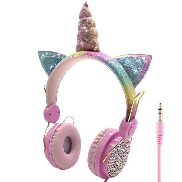 Glitzernde Einhorn Kopfhörer für Kinder & Teenager. LED-Lichter, Diamanten. Tragbares Audio-Headset für Mädchen.