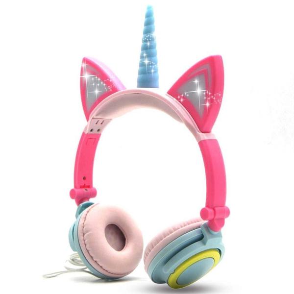 Kinder-Kopfhörer: Glitzernde Einhorn-Optik mit LED-Lichtern. Tragbares, stylisches Audio-Headset für Mädchen.