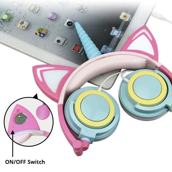 Einhorn Kopfhörer mit Diamant-Glitzer und LED-Lichtern, perfekt für Musik und Spiele bei Kindern & Teenagern.