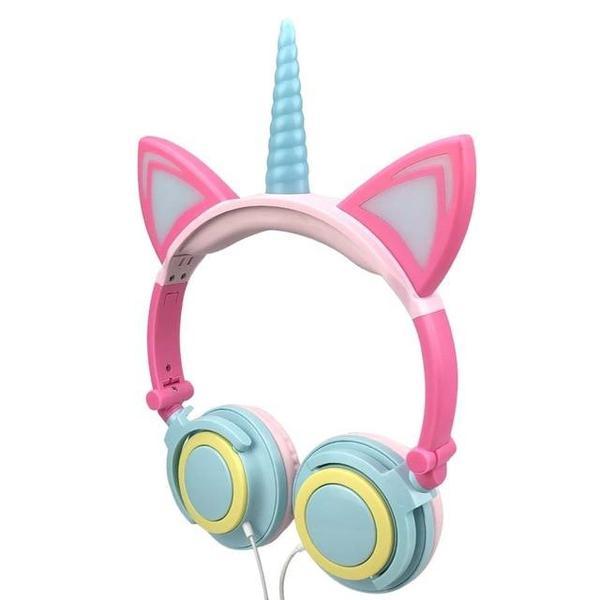Glitzerndes Einhorn-Headset für Mädchen: Kopfhörer mit leuchtenden LED-Ohren und funkelnden Diamant-Akzenten.