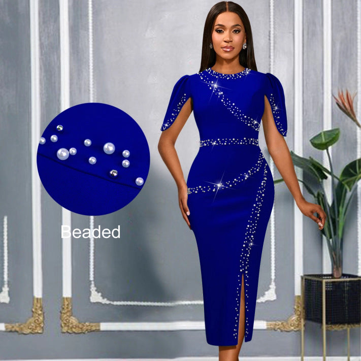 Glitzerndes Damen Abendkleid mit elegantem Schlitz, perfekt für festliche Anlässe und glamouröse Partys.